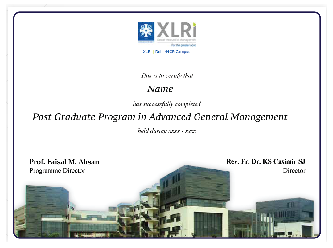 PG Advanced General Management Sample Certificate